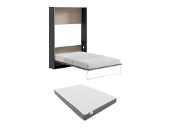 Cama articulada vertical rebatível 140 x 200 cm natural e antracite com colchão MALINA II