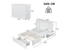 Cama articulada 140x200 cm - Com gavetas e 2 prateleiras - Pinho + MDF - Carga máx. 204 kg - Branco