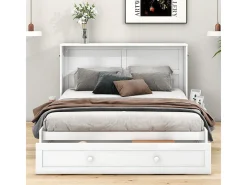 Cama articulada 140x200 cm - Com gavetas e 2 prateleiras - Pinho + MDF - Carga máx. 204 kg - Branco