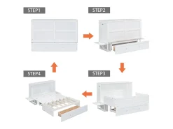 Cama articulada 140x200 cm - Com gavetas e 2 prateleiras - Pinho + MDF - Carga máx. 204 kg - Branco
