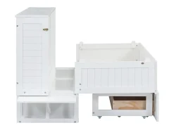Cama articulada 140x200 cm - Com gavetas e 2 prateleiras - Pinho + MDF - Carga máx. 204 kg - Branco