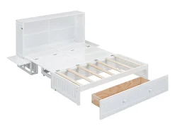Cama articulada 140x200 cm - Com gavetas e 2 prateleiras - Pinho + MDF - Carga máx. 204 kg - Branco