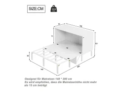 Cama articulada 140x200 cm - Com estrutura de ripas - Madeira - Carga máx. 200 kg - Branco