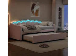 Cama auxiliar 90 x 200 cm + cama 90 x 190 cm, sofá-cama - veludo - LEDs - cor rosa (sem colchão)