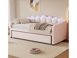 Cama auxiliar 90 x 200 cm + cama 90 x 190 cm, sofá-cama - veludo - LEDs - cor rosa (sem colchão)