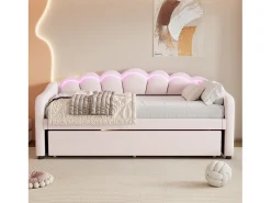 Cama auxiliar 90 x 200 cm + cama 90 x 190 cm, sofá-cama - veludo - LEDs - cor rosa (sem colchão)