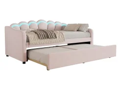 Cama auxiliar 90 x 200 cm + cama 90 x 190 cm, sofá-cama - veludo - LEDs - cor rosa (sem colchão)