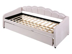 Cama auxiliar 90 x 200 cm + cama 90 x 190 cm, sofá-cama - veludo - LEDs - cor rosa (sem colchão)