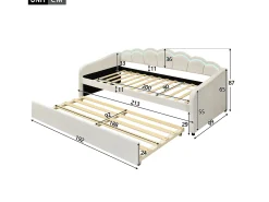Cama auxiliar 90 x 200 cm + cama 90 x 190 cm, sofá-cama - veludo - LEDs - cor bege (sem colchão)