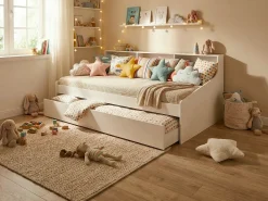 cama auxiliar 90 x 200 cm com arrumação branca - LUNOVICA