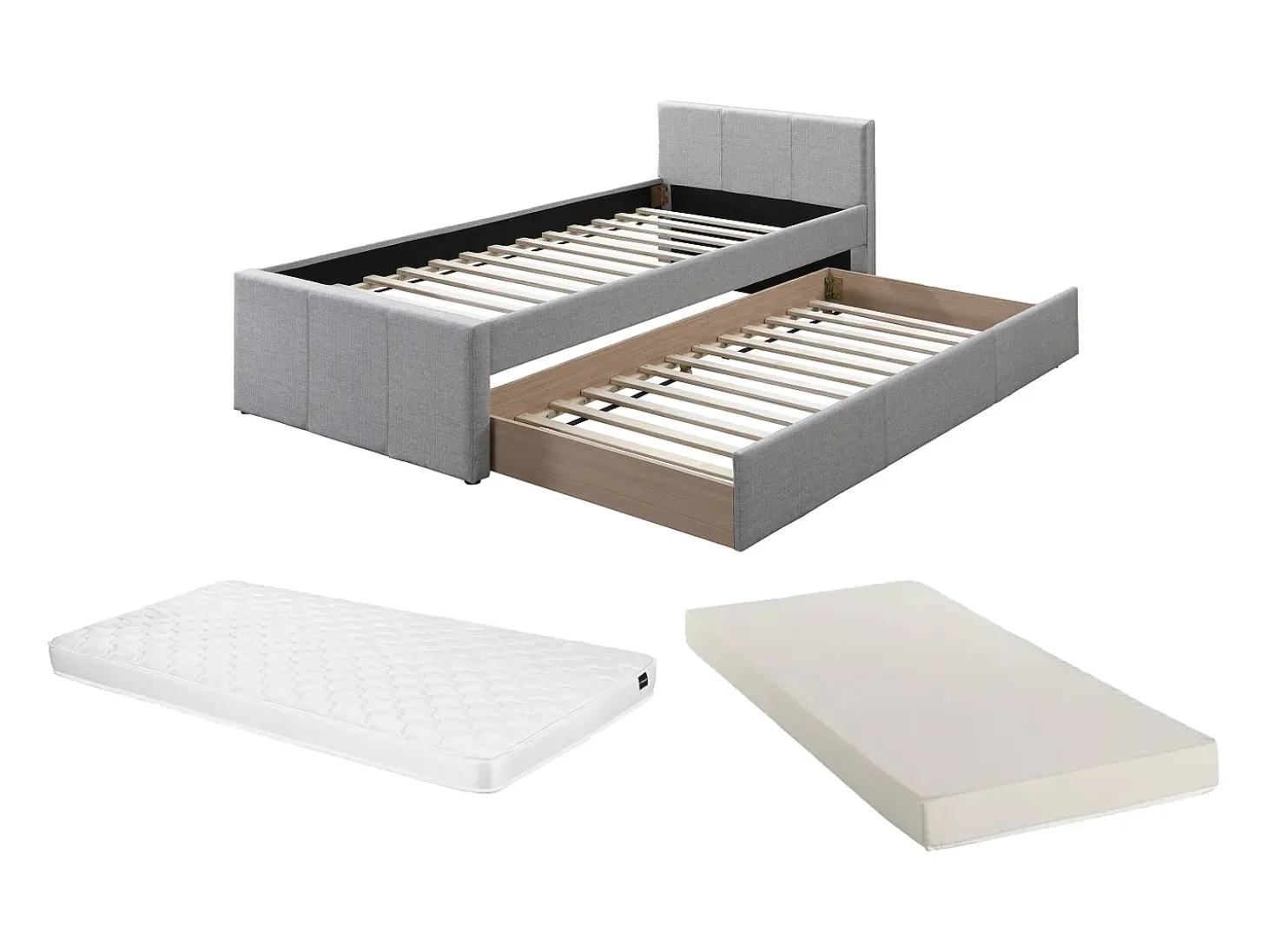 Cama auxiliar 90 x 190 cm em tecido cinza + colchão - DORITALO