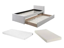 Cama auxiliar 90 x 190 cm em tecido bege + colchão - DORITALO