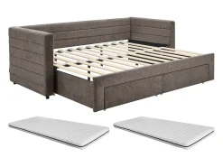 Cama auxiliar de casal (2 x 80 x 200 cm) em tecido texturizado bege + colchão - CAMITY