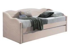 Cama auxiliar de solteiro com 2 camas de 90 x 190 cm em veludo rosa + colchão - LENVIA