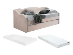 Cama auxiliar de solteiro com 2 camas de 90 x 190 cm em veludo rosa + colchão - LENVIA