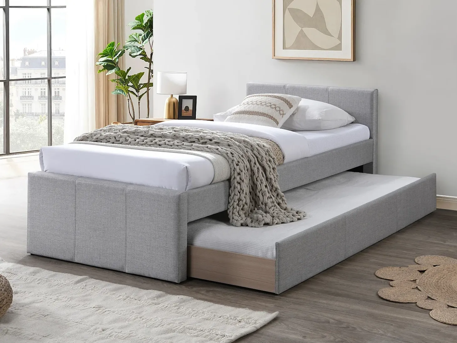 Cama auxiliar Doritalo 90 x 190 cm em tecido cinza
