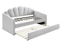 Cama auxiliar em formato de concha, 2 x 90 x 190 cm, veludo cinza claro + colchão - ELUSIA