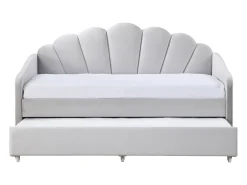 Cama auxiliar em formato de concha, 2 x 90 x 190 cm, veludo cinza claro + colchão - ELUSIA