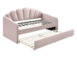 Cama auxiliar em formato de concha, 2 x 90 x 190 cm, em veludo rosa - ELUSIA