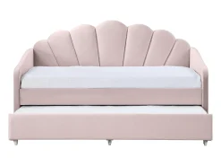 Cama auxiliar em formato de concha, 2 x 90 x 190 cm, em veludo rosa - ELUSIA