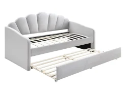 Cama auxiliar em formato de concha, 2 x 90 x 190 cm, veludo cinza claro - ELUSIA