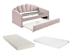 Cama auxiliar em formato de concha, 2 x 90 x 190 cm, em veludo rosa com colchão - ELUSIA