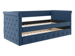 Cama auxiliar estofada LOUISE - 2x90x190cm - tecido azul