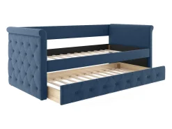 Cama auxiliar estofada LOUISE - 2x90x190cm - tecido azul