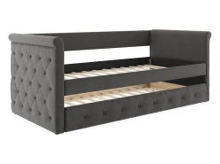 Cama auxiliar estofada LOUISE - 2x90x190cm - tecido cinza