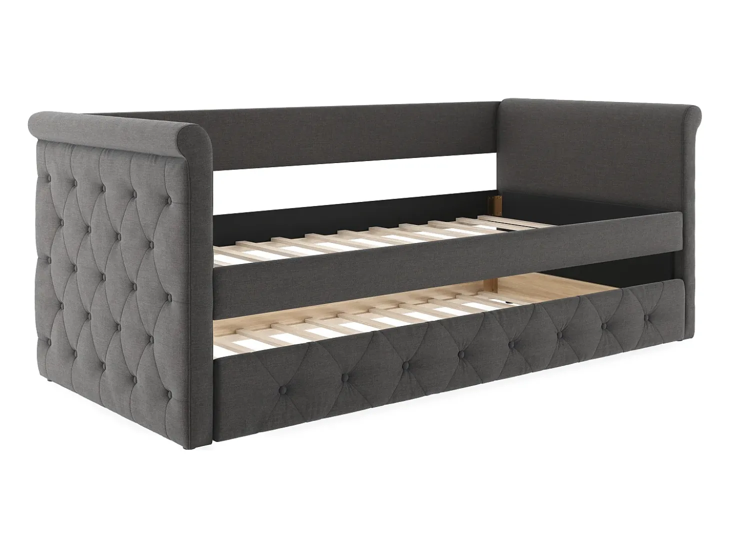 Cama auxiliar estofada LOUISE - 2x90x190cm - tecido cinza