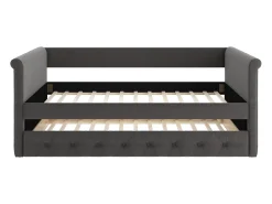 Cama auxiliar estofada LOUISE - 2x90x190cm - tecido cinza