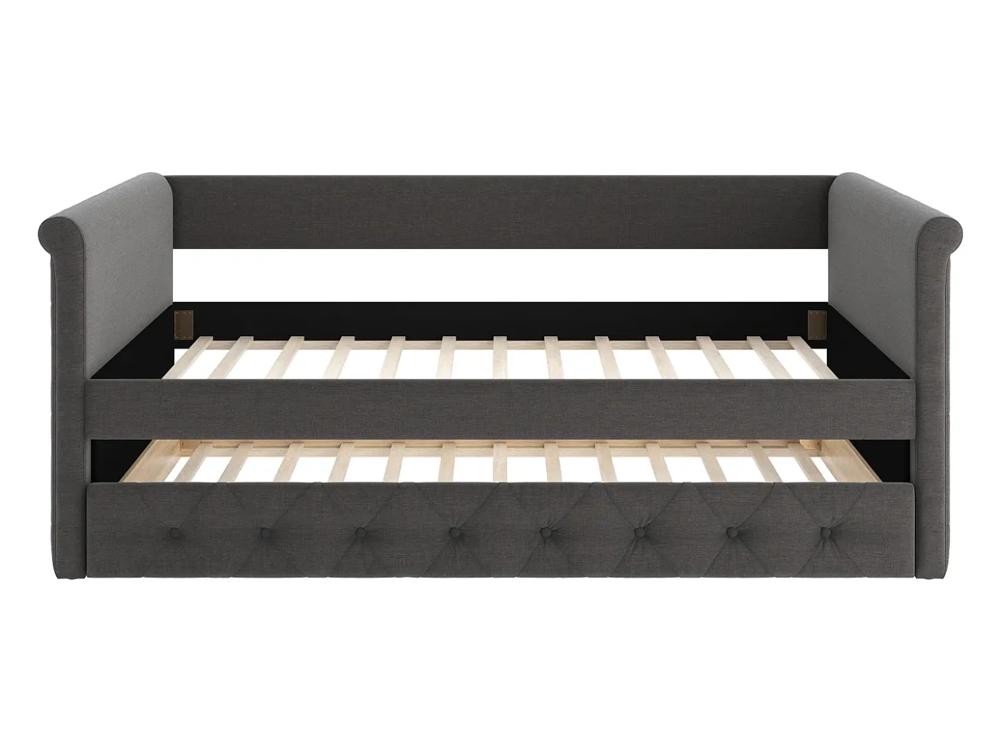Cama auxiliar estofada LOUISE - 2x90x190cm - tecido cinza
