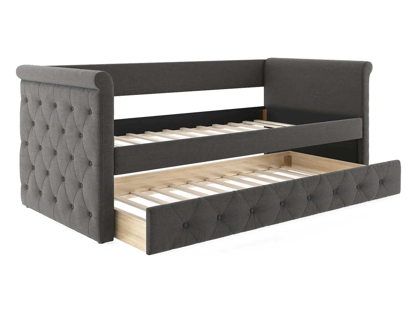 Cama auxiliar estofada LOUISE - 2x90x190cm - tecido cinza