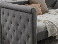 Cama auxiliar estofada LOUISE - 2x90x190cm - tecido cinza