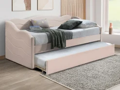 Cama auxiliar LENVIA 2 x 90 x 190 cm em veludo rosa -
