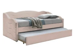 Cama auxiliar LENVIA 2 x 90 x 190 cm em veludo rosa -