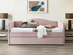 Cama auxiliar MATHILDE 2 x 90 x 190 cm veludo rosa