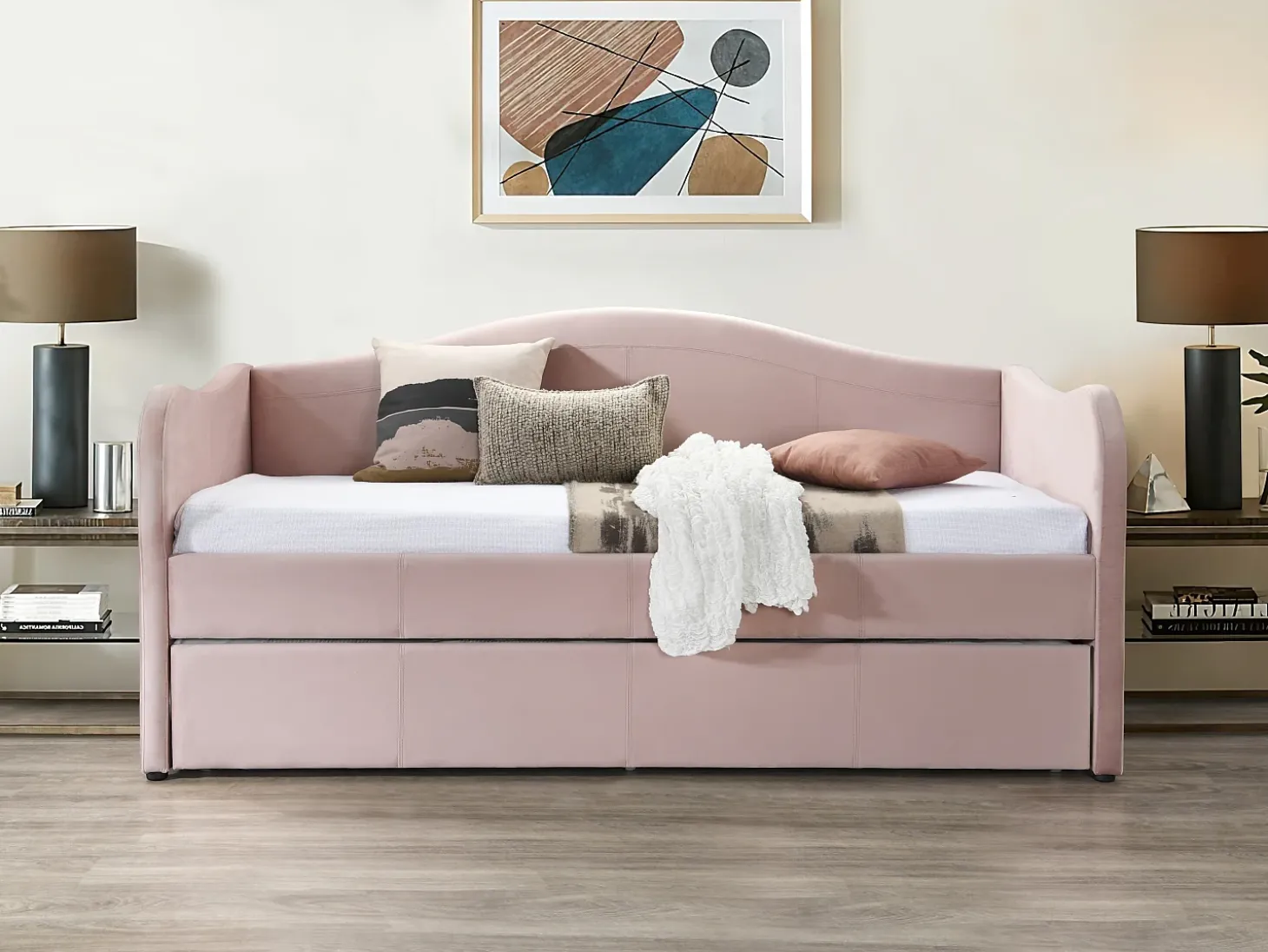 Cama auxiliar MATHILDE 2 x 90 x 190 cm veludo rosa