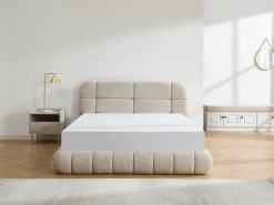 Cama baú 140 x 190 cm em tecido bouclette bege + colchão - FORIOSY