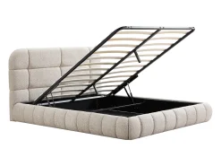 Cama baú 140 x 190 cm em tecido bouclette bege + colchão - FORIOSY