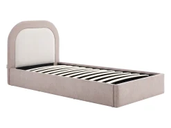 Cama baú 90 x 190 cm em tecido taupe e bege + colchão - IDONO
