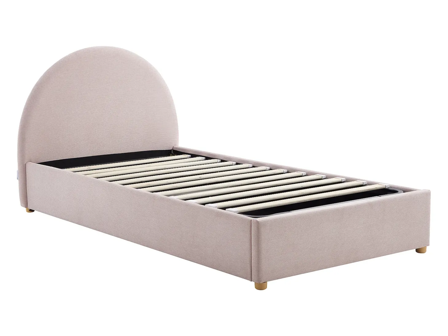 Cama baú 90 x 190 cm em veludo canelado cor rosa + colchão - LIRIMO