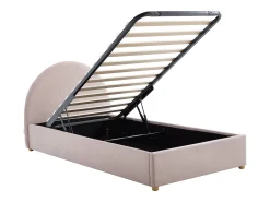 Cama baú 90 x 190 cm em veludo canelado cor rosa + colchão - LIRIMO
