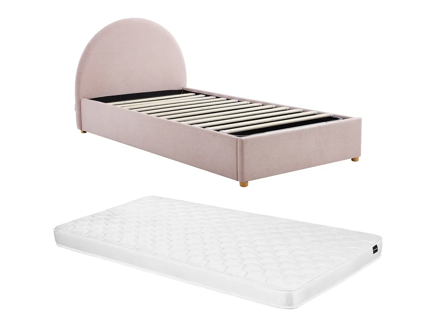 Cama baú 90 x 190 cm em veludo canelado cor rosa + colchão - LIRIMO