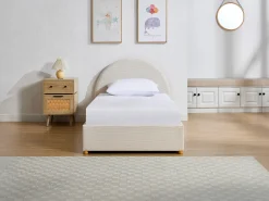 Cama baú 90 x 190 cm em veludo canelado cor bege + colchão - LIRIMO