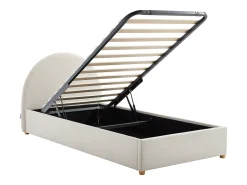 Cama baú 90 x 190 cm em veludo canelado cor bege + colchão - LIRIMO