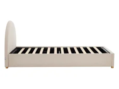 Cama baú 90 x 190 cm em veludo canelado cor bege + colchão - LIRIMO