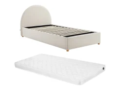 Cama baú 90 x 190 cm em veludo canelado cor bege + colchão - LIRIMO