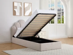 cama baú concha 90 x 190 cm tecido bege - CORALUNO