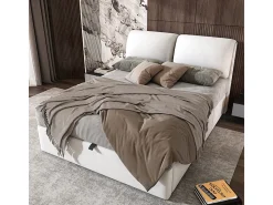 Cama baú em veludo branco, 140 x 190 cm, com 3 gavetas e cabeceira ajustável, carga máx. 300kg